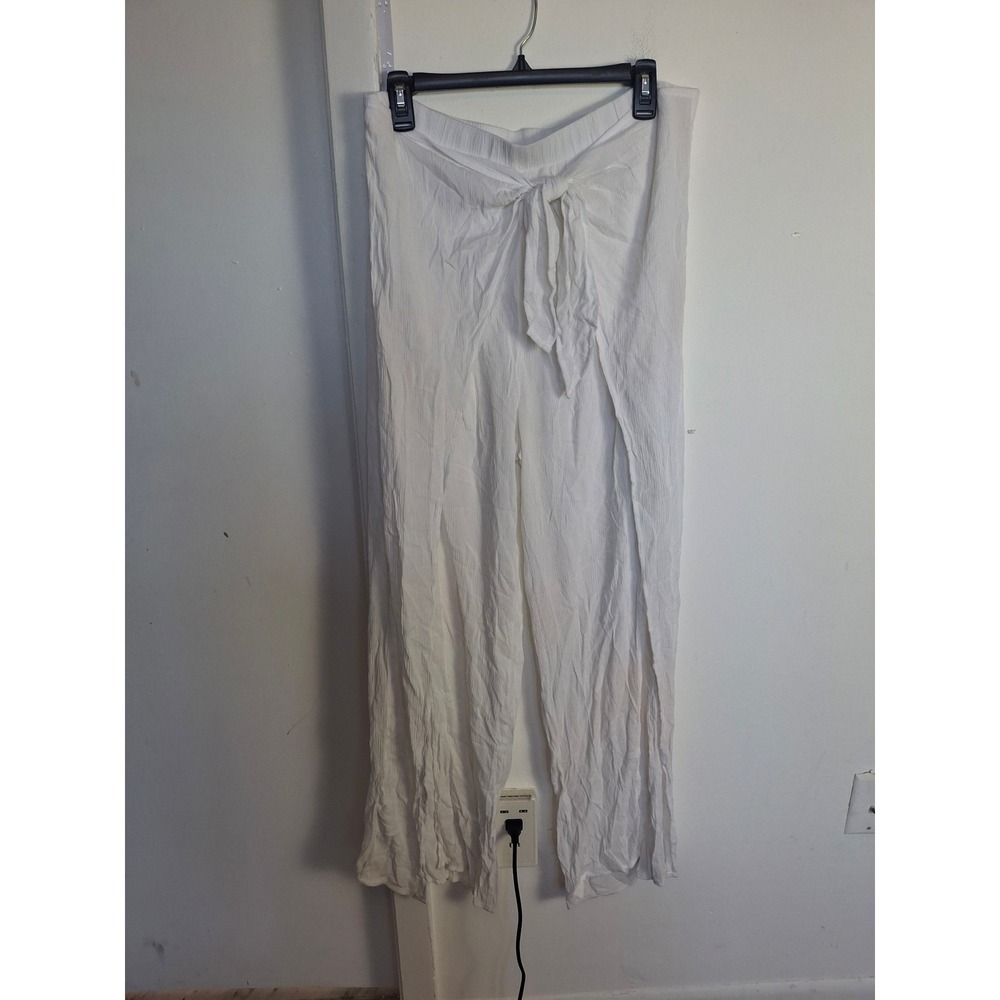 Kona Sol White Crinkle Gauze Wrap Front Beach Cover Up Pants XL